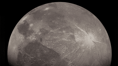 Jupiter's largest moon Ganymede, imaged by Juno in 2021.