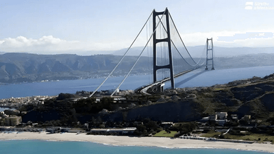A concept design of the Strait of Messina Bridge (Ponte Stretto Messina) between Sicily and mainland Italy. 